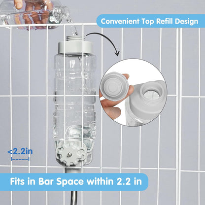 Vannon Water Bottle for Small Animals, 34oz Top-Fill Pet Dispenser, Grey