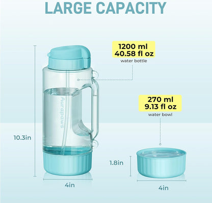Dog & Mom Water Bottle 40.58oz with Detachable Bowl for Travel