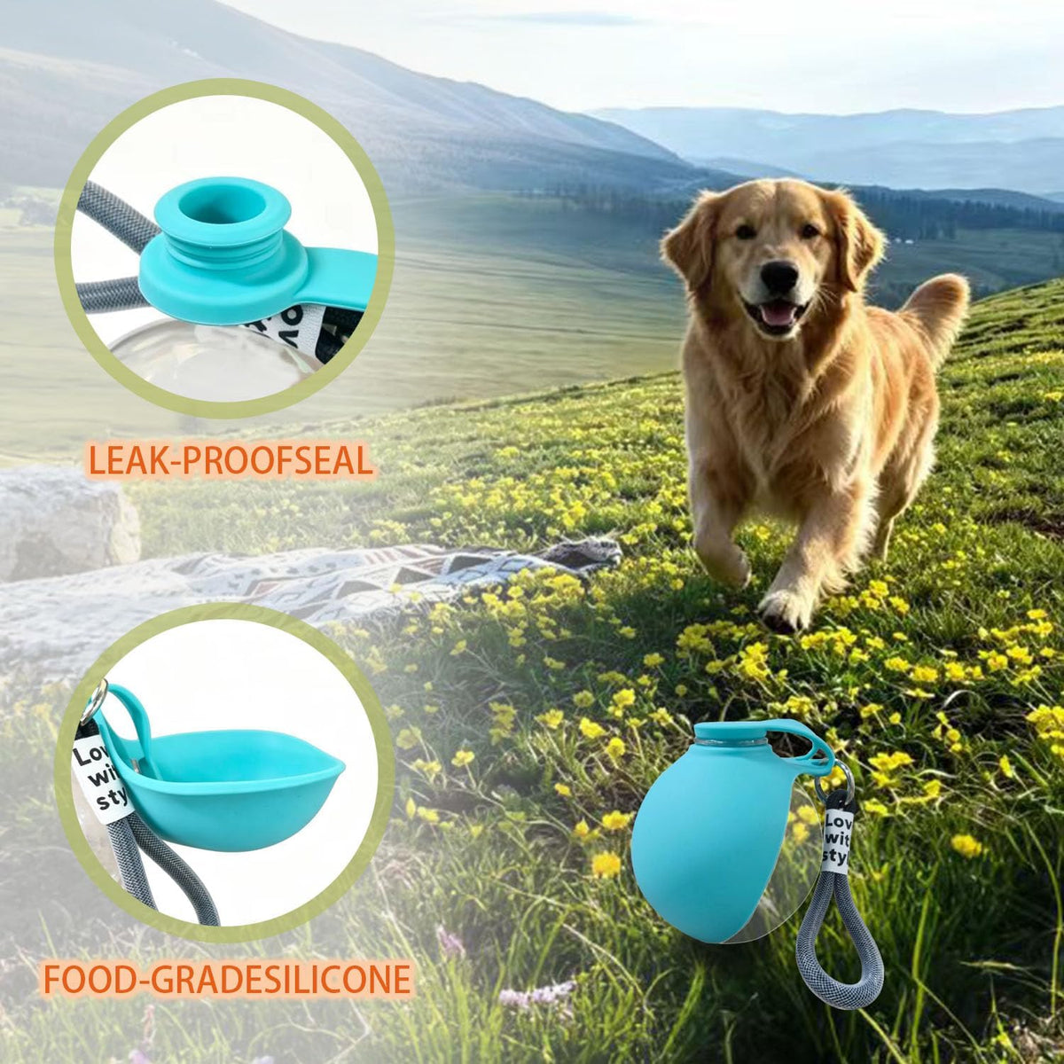 2 in 1 Portable Tumbler for Dogs, 2026 New 10Oz Stainless Steel Dog Water Bottle with Silicone Foldable Bowl, Leak-Proof 2 in 1 Portable Small Dog Water Bottle for Walking, Hiking & Travel (Stainless)