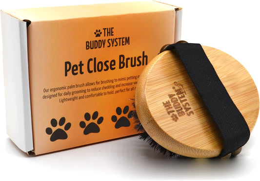 The Buddy System - Pet Close Brush, Oval Palm Brush with Boar Bristles