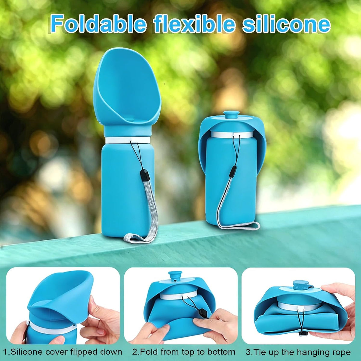 Dog Water Bottle Portable, Large Wide-Mouth Drinking Bowl (Blue)