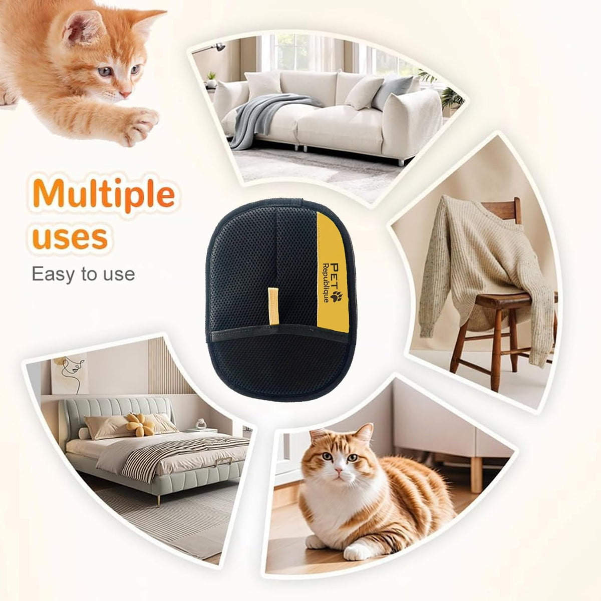 Pet Republique Electrostatic Fur Removal Glove for Pet & Furniture – Reusable & Washable, 5-Finger Static Pet Hair Remover for Clothing, Furniture & Car Upholstery