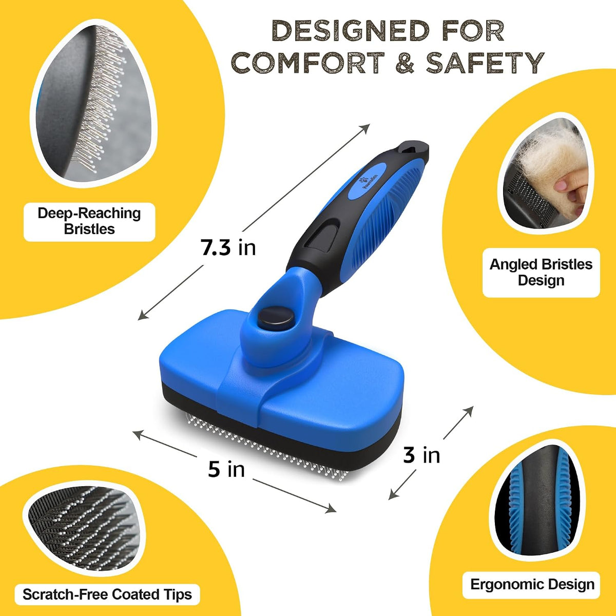 Deshedding Dog Brush for Shedding – Self Clean Cat Brush Deshedding & Grooming Tool for Long Haired and Short Haired Dogs, Slicker Brushes for Dogs, Skin-Friendly, Retractable Bristles, Easy to Clean