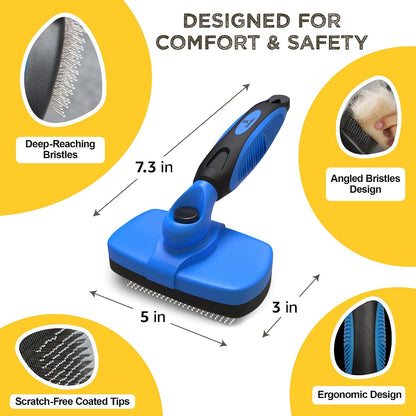 Deshedding Dog Brush for Shedding – Self Clean Cat Brush Deshedding & Grooming Tool for Long Haired and Short Haired Dogs, Slicker Brushes for Dogs, Skin-Friendly, Retractable Bristles, Easy to Clean