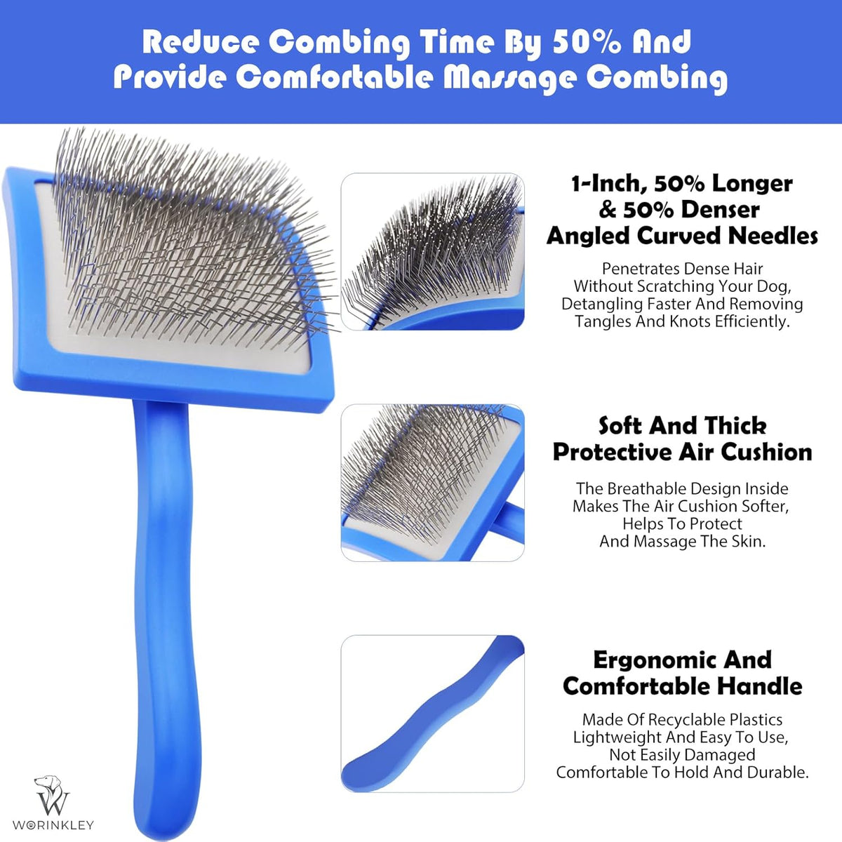 Slicker Brush for Dogs - Long Pin Doodle Grooming Brush, Large