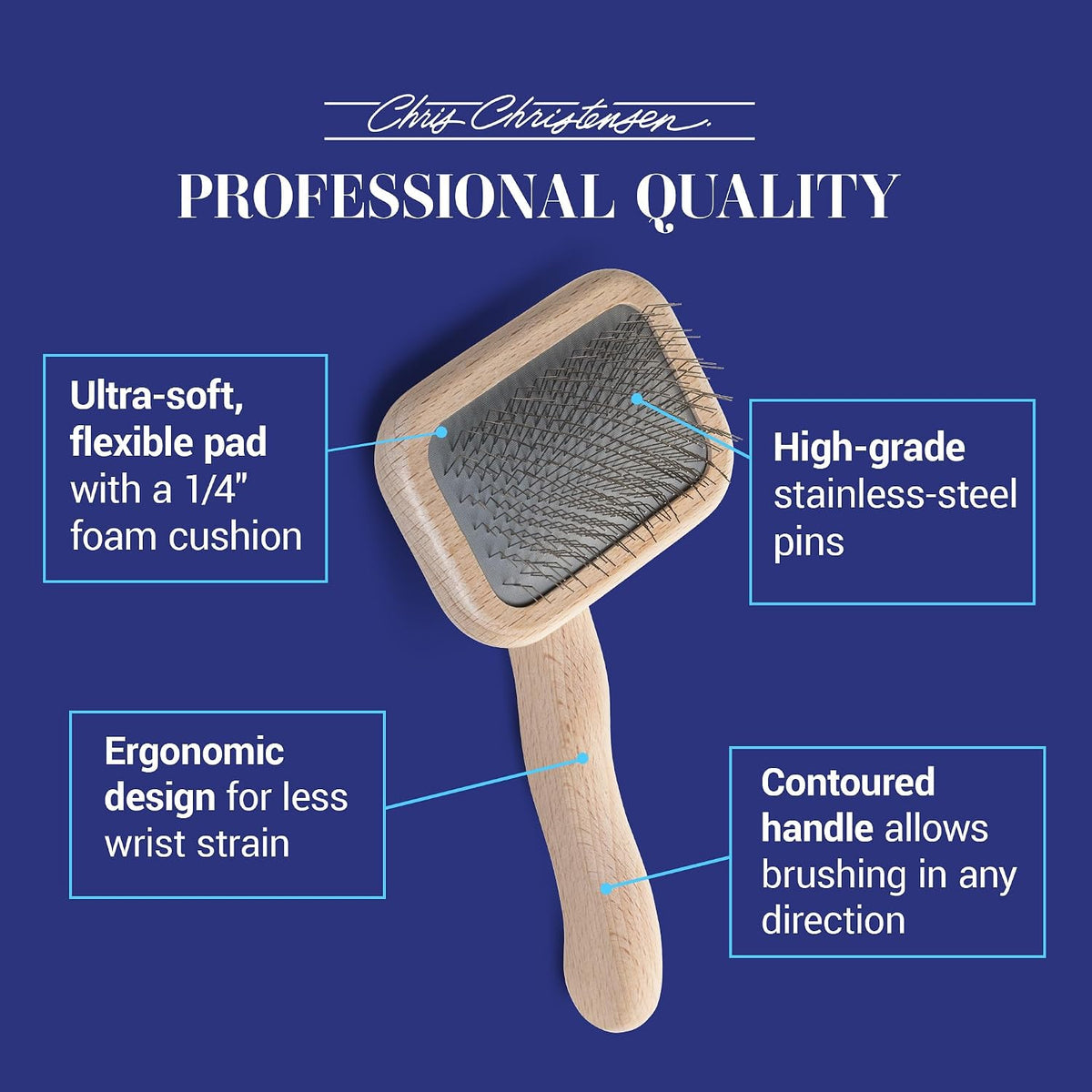 Chris Christensen Mark I Slicker Brush for Dogs, 12mm Pins, Groom Like a Pro, Handcrafted Lightweight Beechwood Ergonomic Handle, Stainless Steel Pins, A5I X-Small. Made in Germany.