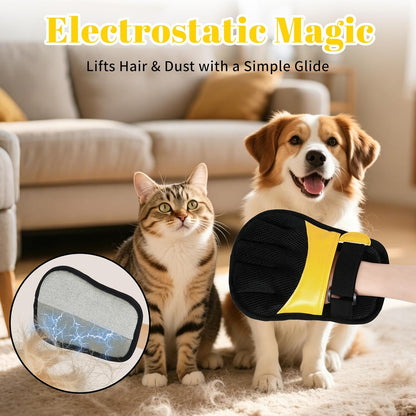 Pet Hair Remover Gloves Yellow Gold Static Hair Remover Reusable for Clothing, Sofa, Car Seat