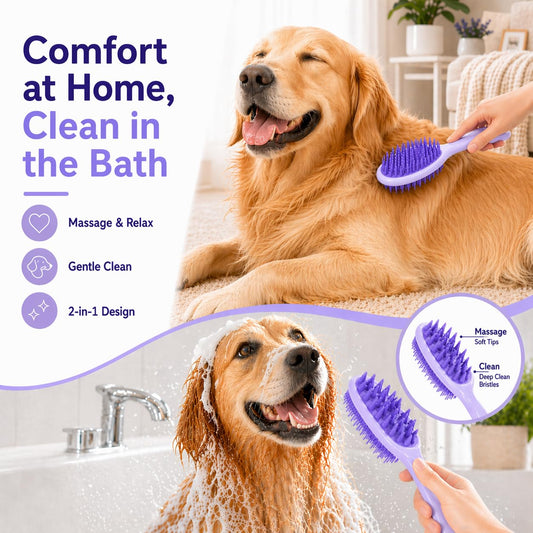 Dog Brush for Shedding, Long Handle Silicone Dog Bath Brush for Dogs and Cats, Dog Shampoo Brush and Scrubber for Bath, Pet Grooming Brush for Wet Dry Massage and Deshedding