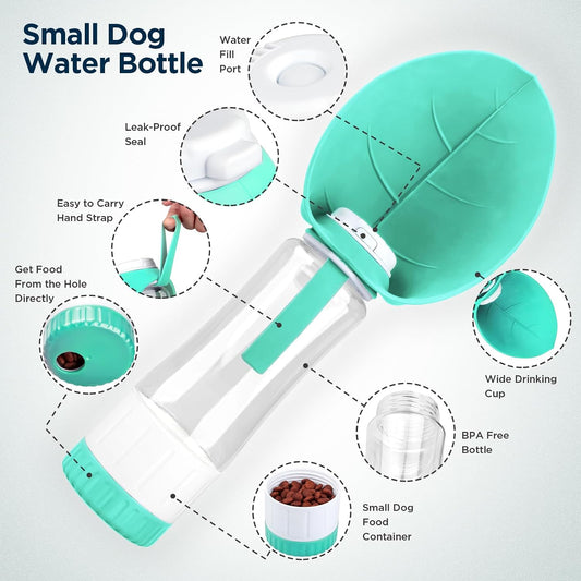 Uppetly Dog Water Bottle, Pet Water Bottle with Food Container and Drinking Feeder, Leak Proof, BPA-Free, Portable Foldable Puppy Water Cup Dispenser for Outdoor Walking, Travel, Large Green