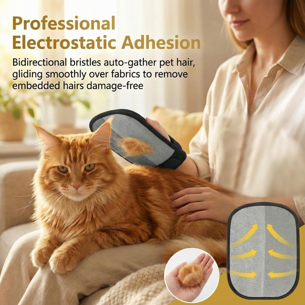 Electrostatic Pet Hair Removal Gloves for Cats & Dogs–Upgraded Reusable Magic Brush Tool for Quick Wiping on Couch,Carpet,Laundry,Car Seat & Pet Beds(3PC,Yellow)