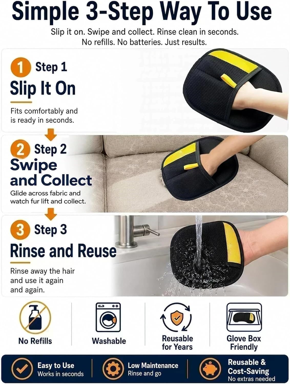 Pet Hair Remover Glove for All Fur Types & Surfaces