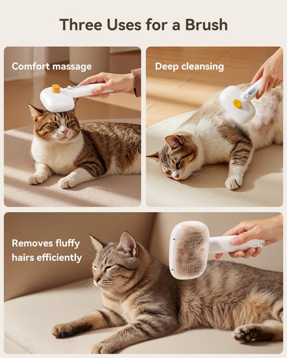 ROJECO 3-in-1 Pet Steam Brush,Spray Hair Removal Detangling Comb