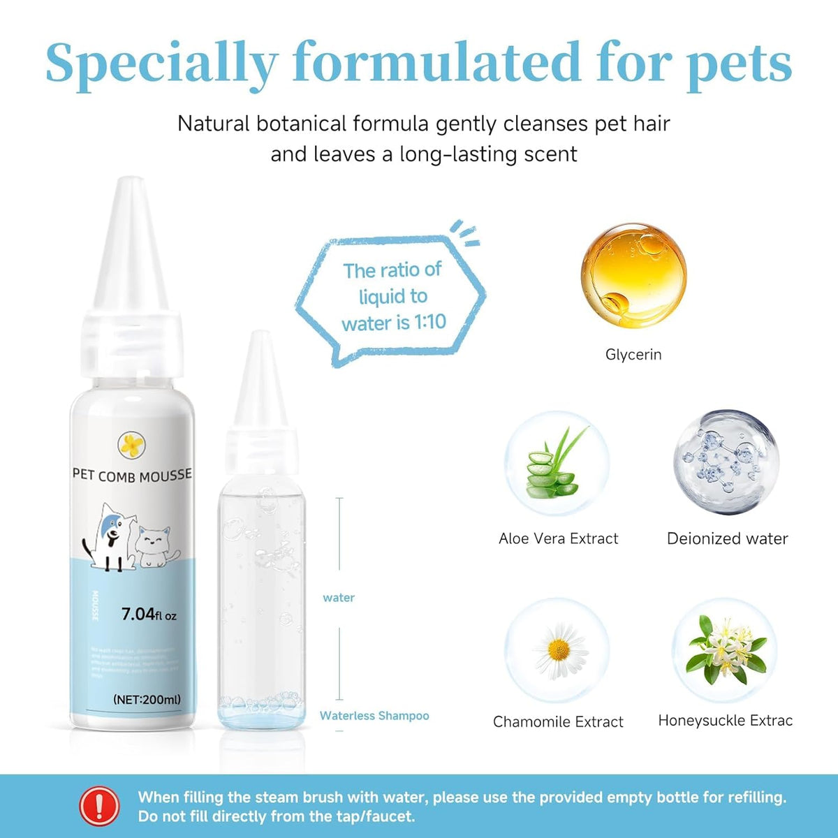 Pet Steam Brush for Dog & Cat – shower bath brush – Steam for Shedding & Grooming Water Brush for Long & Short Haired Pets Spritz Defur Comb 3-in-1 Spray Hair Removal Comb Includes 1*Waterless Shampoo
