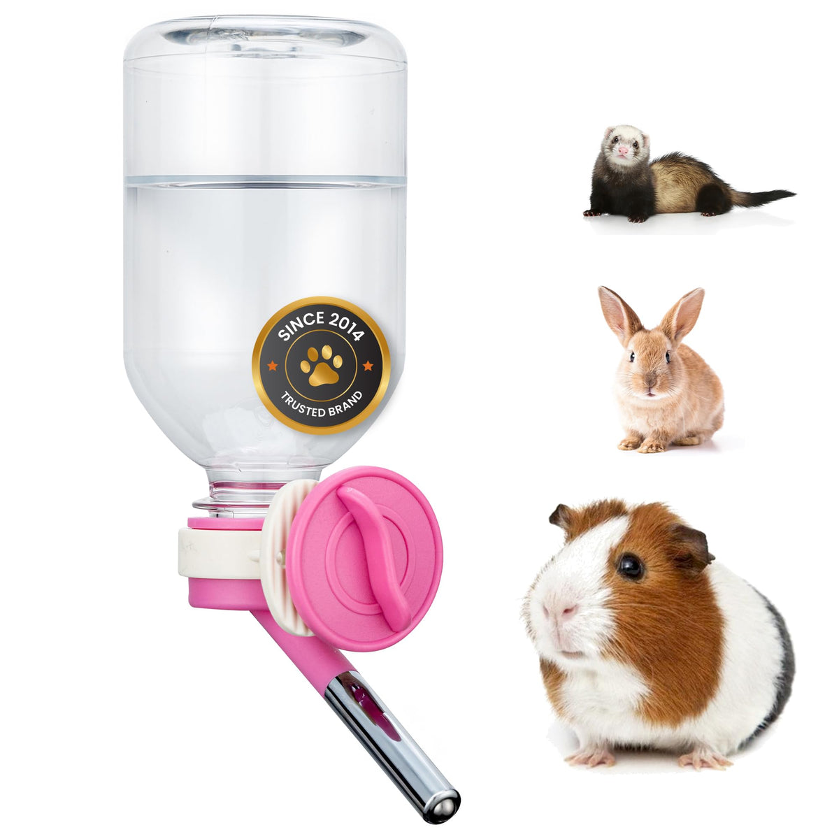 Choco Nose No-Drip Small Animal Water Bottle - Leak-Proof Patented Nozzle Helps Prevent Pet Cage Mess & Wet Bedding - Guinea Pig, Rabbit, Ferret, Hamster - BPA Free, Easy Install, 10.2 fl oz (C128)
