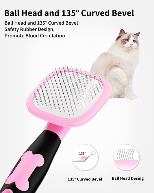 Glendan Dog & Cat Brush- Slicker Pet Brush- Shedding Grooming Tools(Pink)