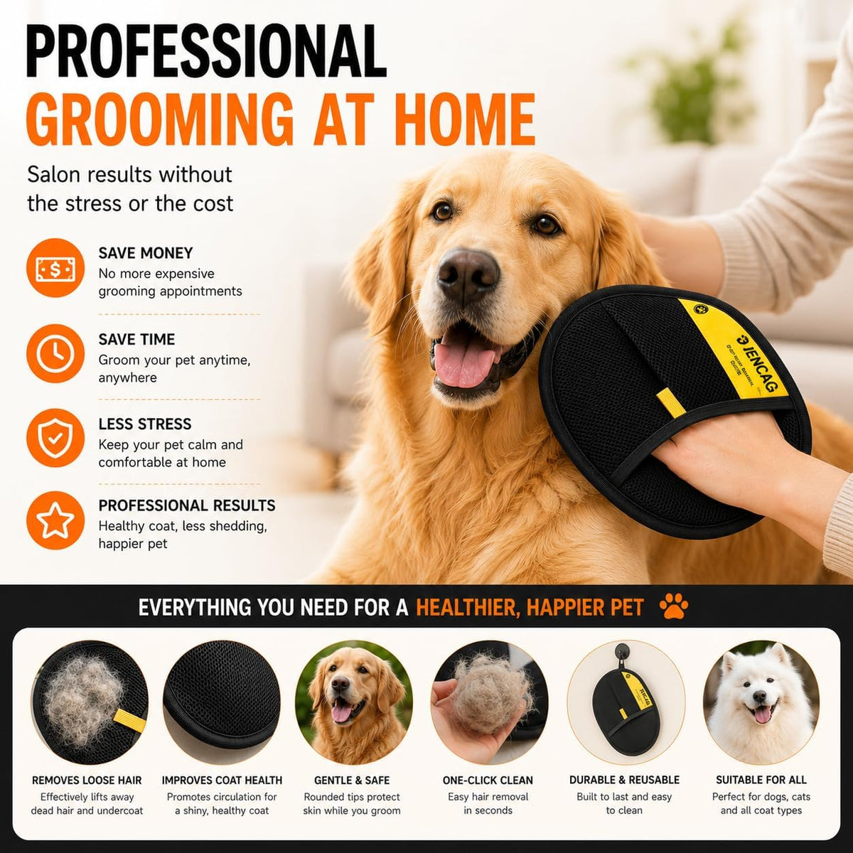 Pet Hair Remover Glove for Dogs & Cats, Upgraded Five-Finger Electrostatic Reusable & Washable Fur Removal Tool, Effortlessly Removes Pet Hair from Clothes, Couch, Sofa, Carpet, Bed, Laundry