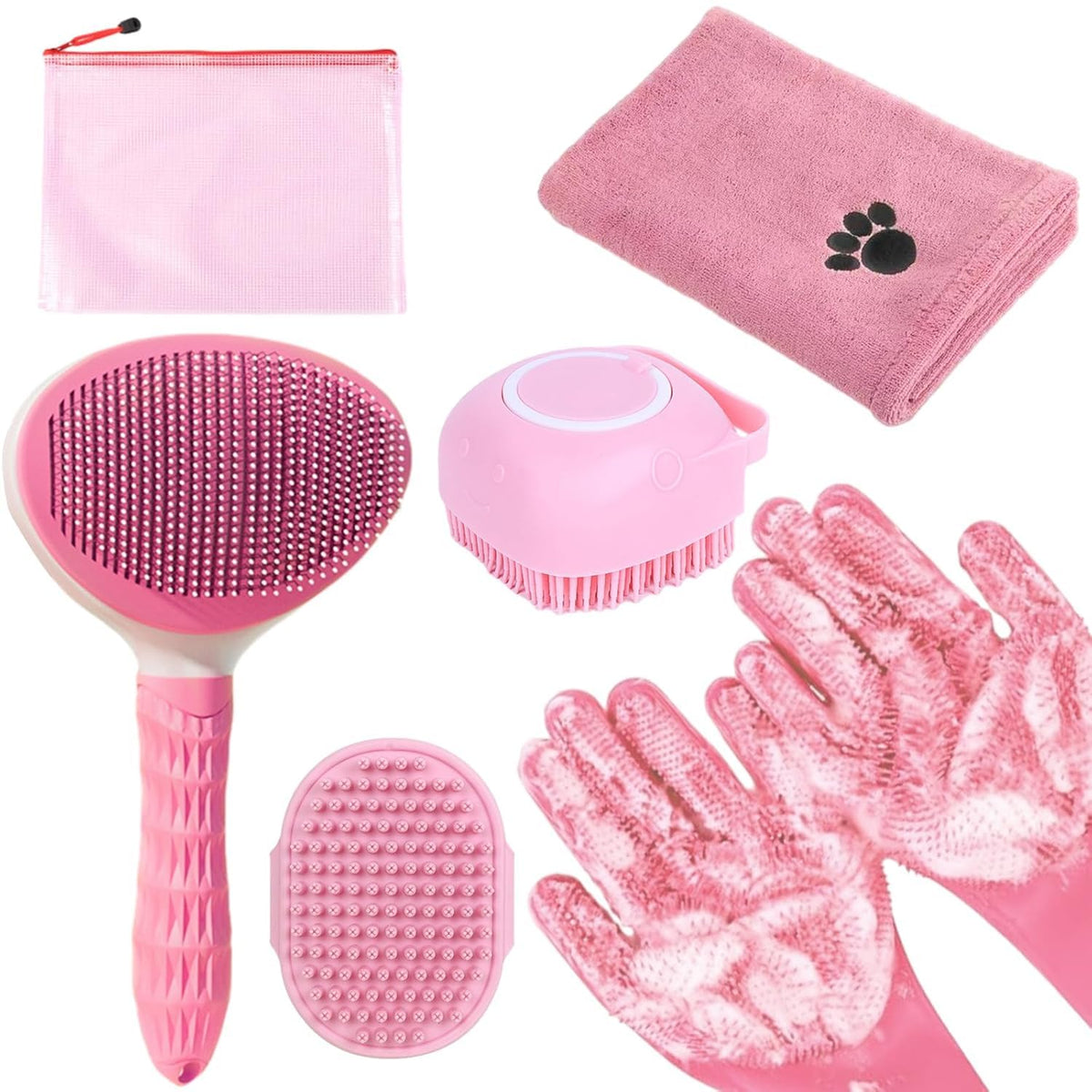 Dog Brush for Shedding,6 PCS in One Pet Slicker Hair Brush Kit Organizer Bag - Dog Cat Grooming Deshedding Undercoat Rake Brush Comb for All Small Large Dogs Cats Grey