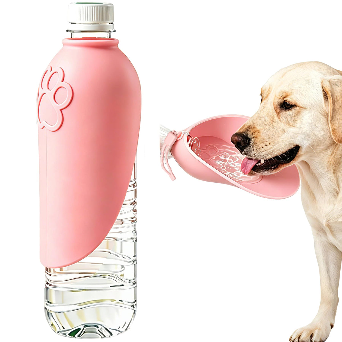 Universal Silicone Pet Water Bowl Attachment, Portable Dog Cat Water Feeder for Walking Hiking Travel, Fits Standard Water Bottles, Lightweight No Heavy Bottles Needed