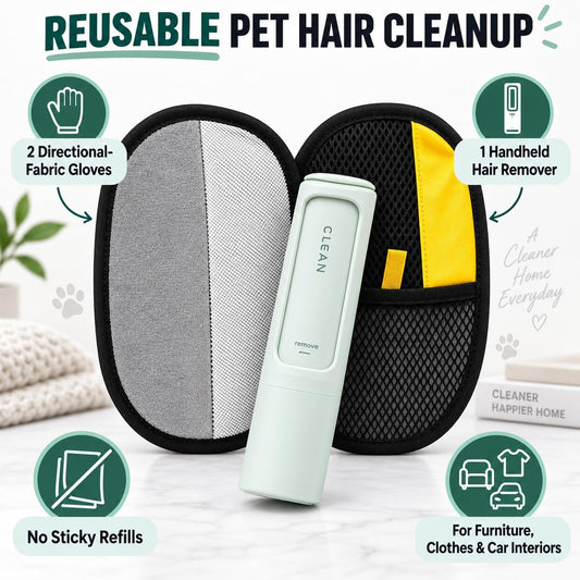 Jaxabby 3-Piece Pet Hair Remover Kit for Couch, Car & Clothes, (Blue)