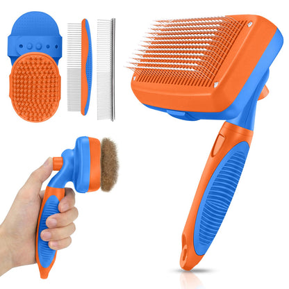 Self Cleaning Shedding Brush - 5-in-1 Professional Pet Grooming Kit Skin Friendly Grooming Tool for Dogs, Cats, and Puppies, Deshedding and Hair Removal for Long and Short Haired Pets, Blue