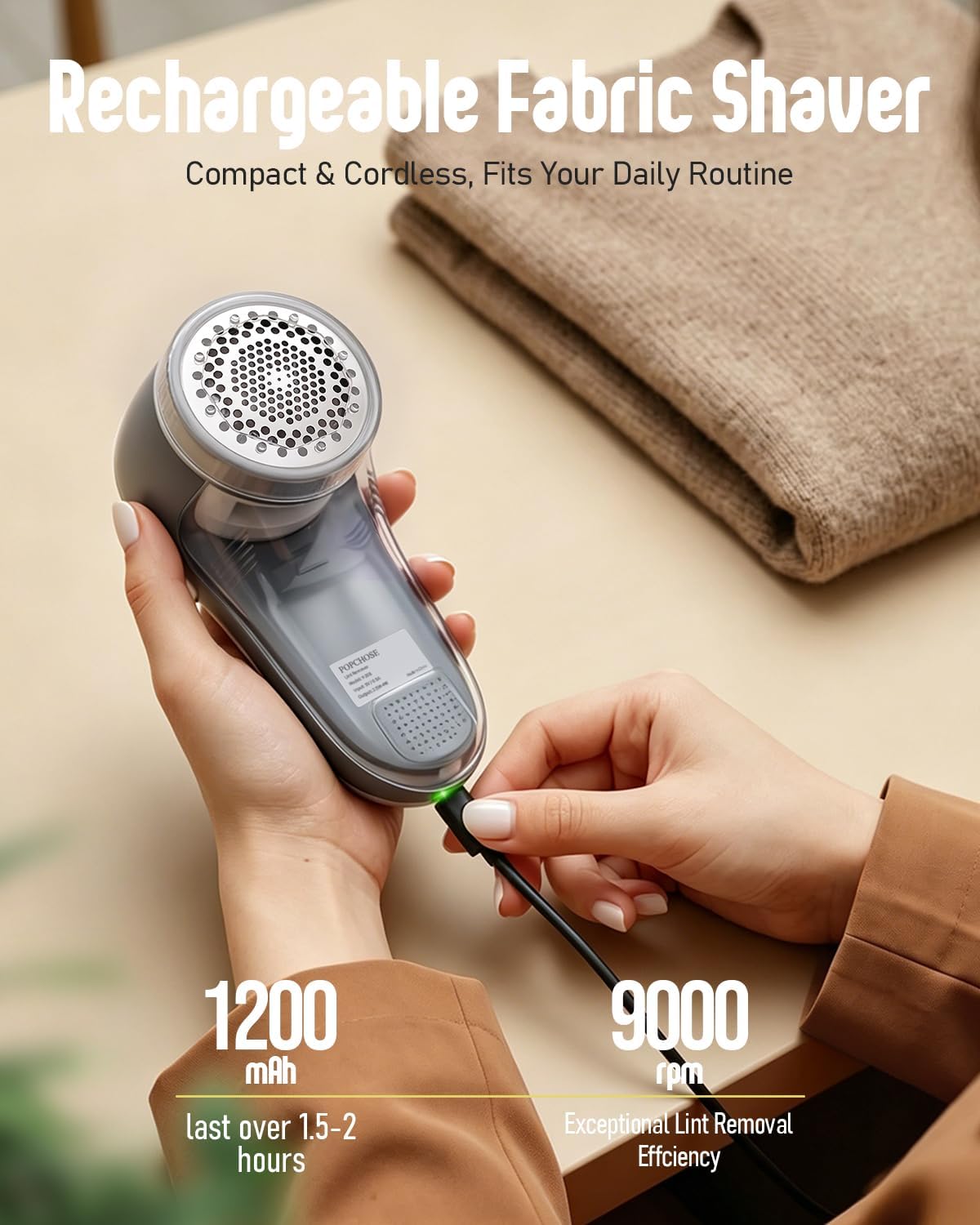POPCHOSE Fabric Shaver, Lint Shaver with 6-Leaf Blade, Rechargeable