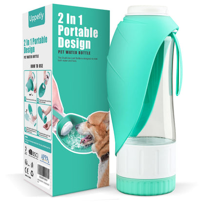 Uppetly Dog Water Bottle, Pet Water Bottle with Food Container and Drinking Feeder, Leak Proof, BPA-Free, Portable Foldable Puppy Water Cup Dispenser for Outdoor Walking, Travel, Large Green