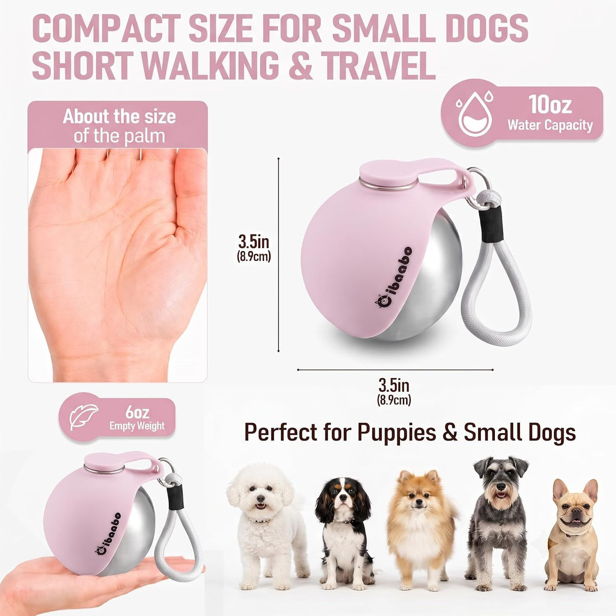 Cibaabo Portable Dog Water Bottle with Collapsible Silicone Bowl 10 oz