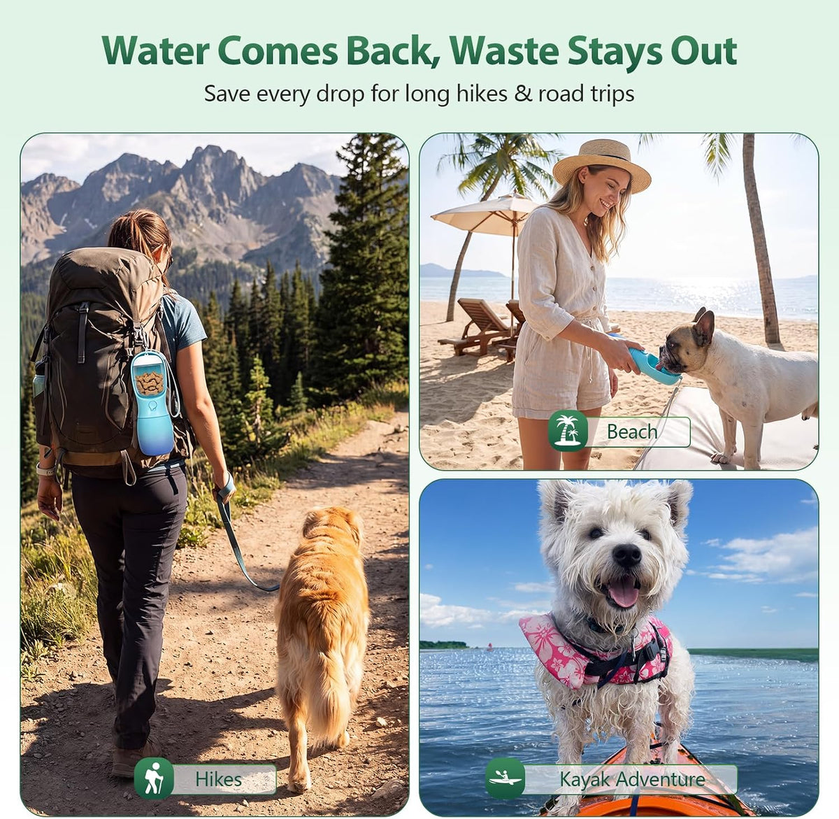 Puppy Essentials Dog Water Bottle: Portable Dog Water Bowl Dispenser Travel