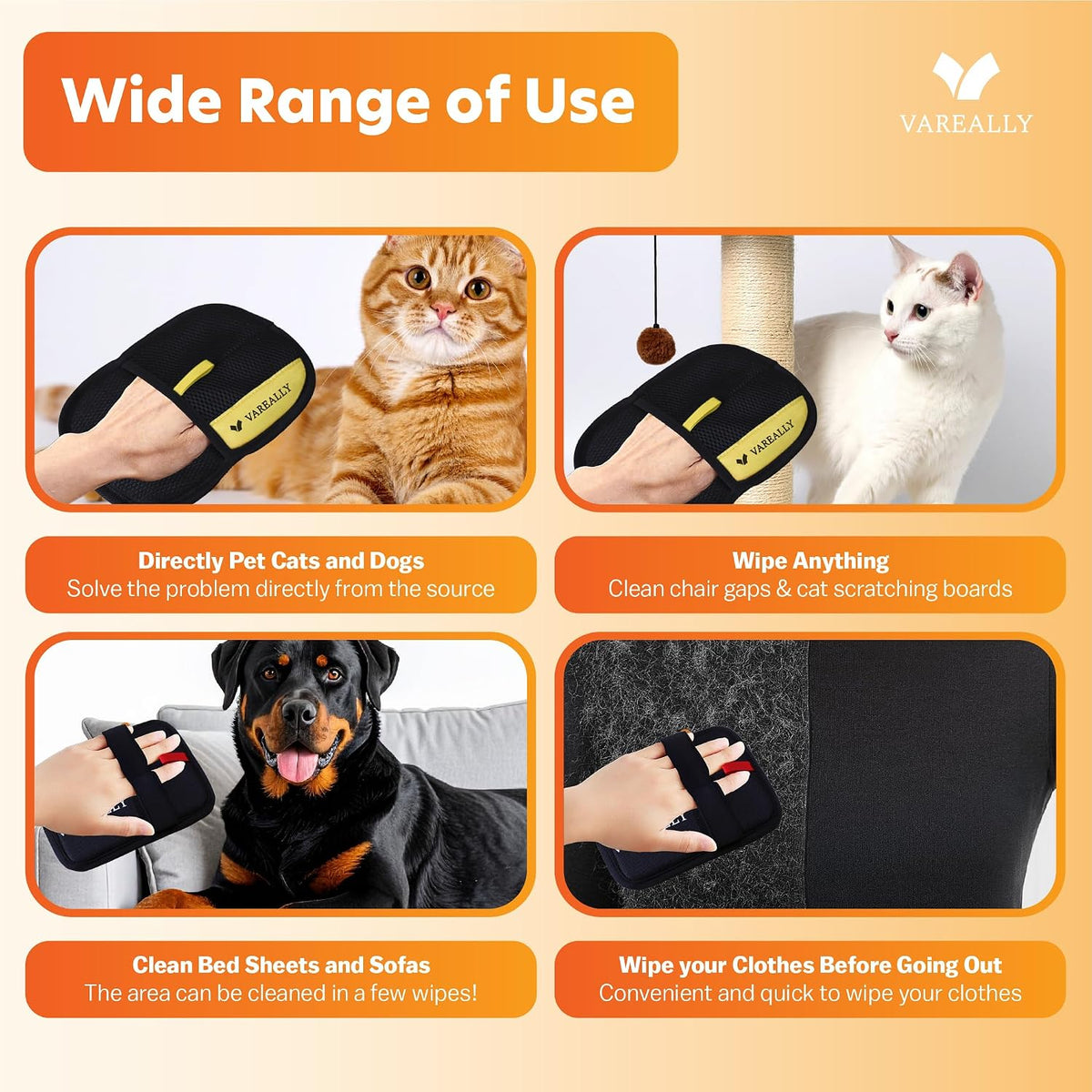 Pet Hair Removal Glove – Reusable Electrostatic Grooming Gloves for Dogs & Cats – Pet Hair Removal Dog Hair Remover