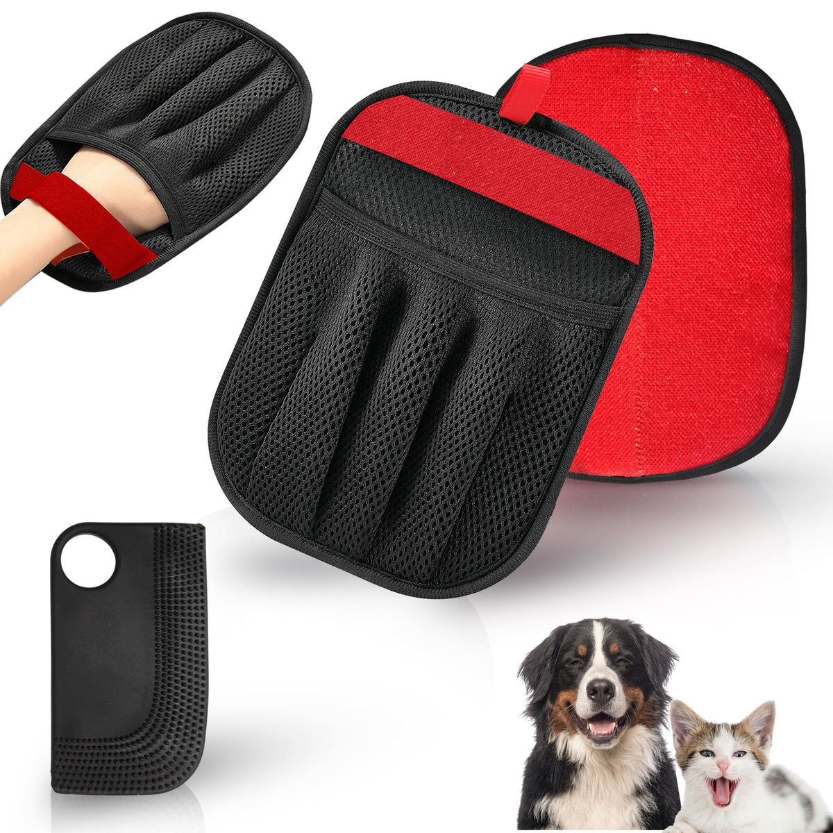 Pet Hair Remover Glove with Silicone Scraper – Reusable Electrostatic Lint & Fur Remover for Dog & Cat Hair on Couch, Carpet, Car Seat, Clothes & Laundry