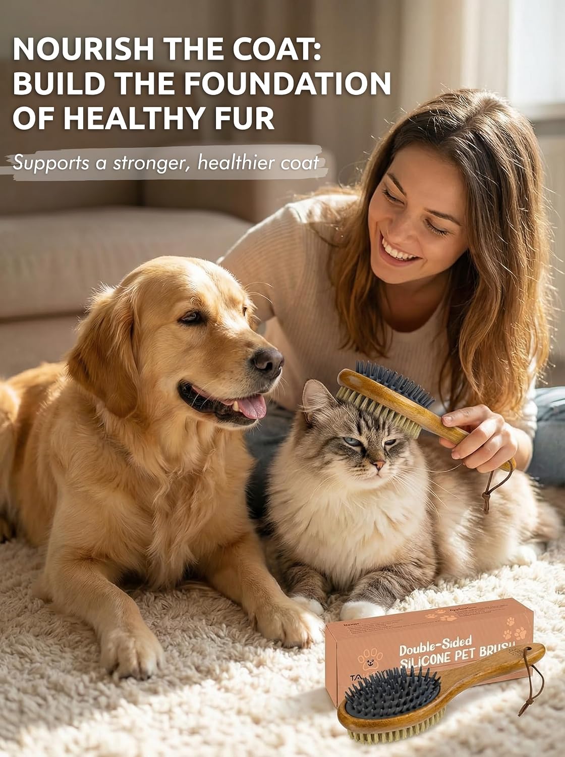 TAKAVU Short Hair Dog & Cat Deshedding Brush, Double-Sided Silicone Bristle