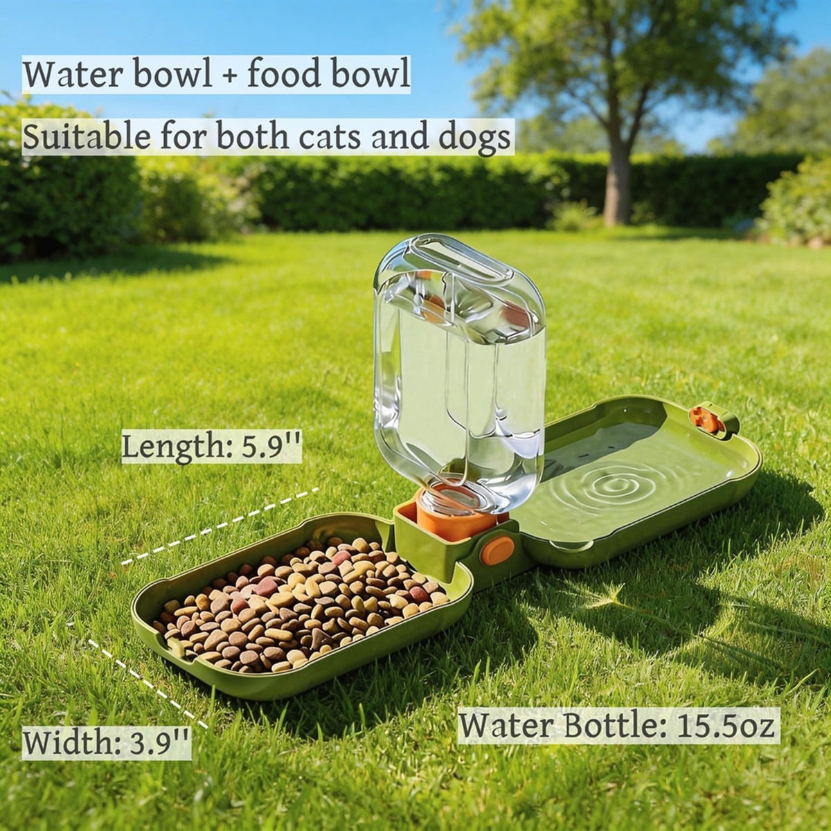 Portable Dog Water Bottle 15.5 oz 2-in-1 Foldable Travel Dog Bowls Pet Food Bowl Leak Proof Puppy Water Dispenser for Hiking Camping Walking Green