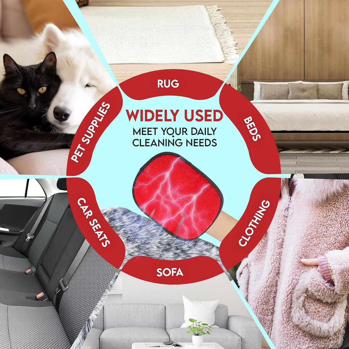 Pet Hair Remover Glove with Silicone Scraper – Reusable Electrostatic Lint & Fur Remover for Dog & Cat Hair on Couch, Carpet, Car Seat, Clothes & Laundry
