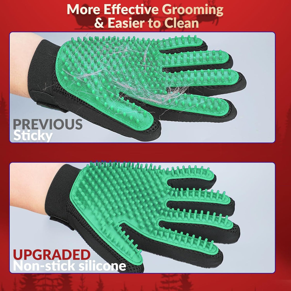 Pet Hair Removal Glove with 255 Silicone Tips for Dogs & Cats, 1 Pair Green