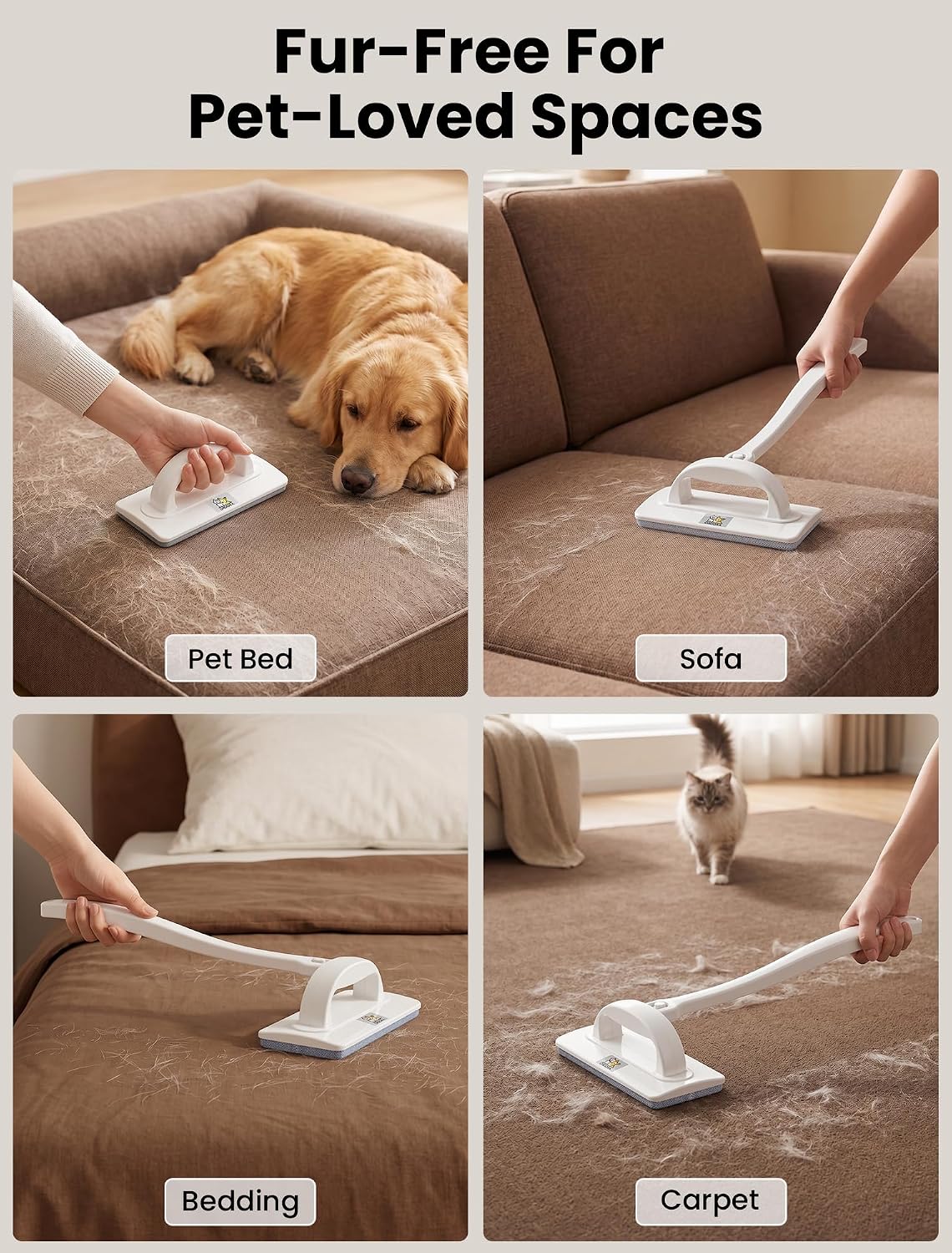 ORDORA Reusable Pet Hair Remover Brush for Furniture, Dog & Cat Fur