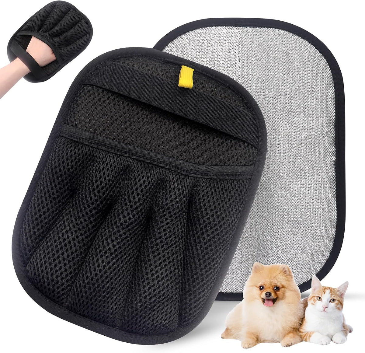 Pet Hair Removal Glove, Five‑Finger Fixed Static Pet Grooming Mitt, Breathable Mesh Back Deshedding Glove, Washable Reusable Fur Remover Tool for Dogs and Cats