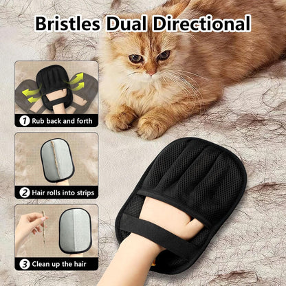 2 Pack Upgraded Pet Hair Removal Gloves for Cats & Dogs, Five-Finger Electrostatic Reusable Magic Brush for Effortless Pet Hair Remover Tool on Carpet, Clothing, Laundry, Couch, Car Seat (Black)