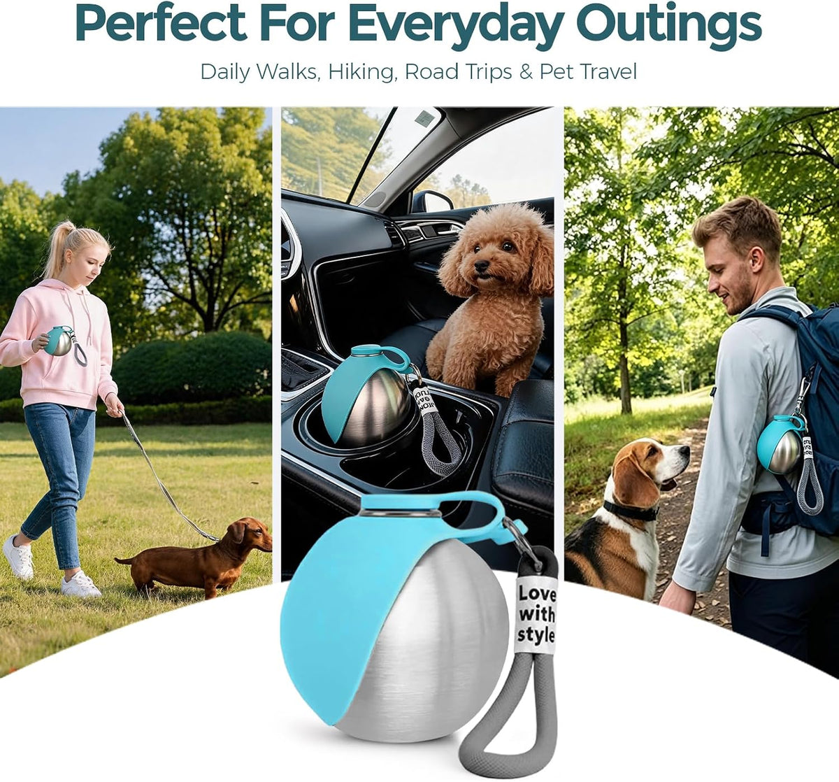 10oz Portable Dog Water Bottle, Leakproof Stainless Steel Travel Bottle