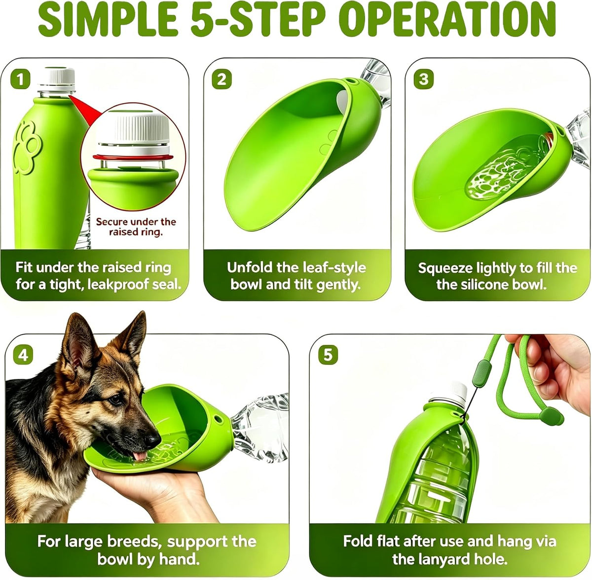 Universal Silicone Pet Water Bowl Attachment, Portable Dog Cat Water Feeder for Walking Hiking Travel, Fits Standard Water Bottles, Lightweight No Heavy Bottles Needed