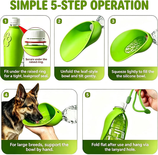 Universal Silicone Pet Water Bowl Attachment, Portable Dog Cat Water Feeder for Walking Hiking Travel, Fits Standard Water Bottles, Lightweight No Heavy Bottles Needed