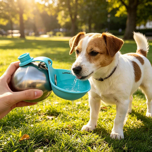 Portable Outdoor Dog Water Bottle with Foldable Silicone Bowl (Blue)