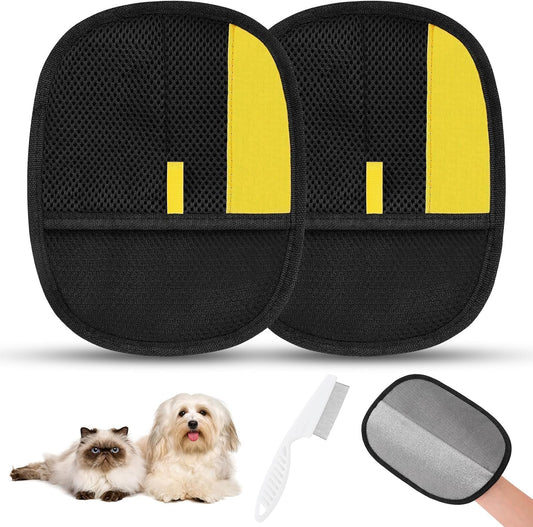SAWMONG 2Pcs Pet Hair Remover Glove With Comb for Dogs & Cats