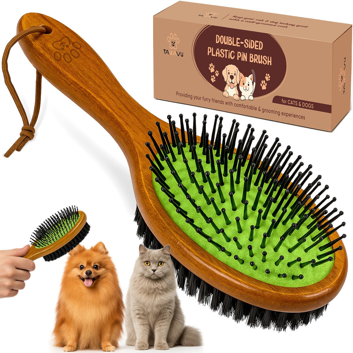 TAKAVU Short Hair Dog & Cat Deshedding Brush, Double-Sided Silicone Bristle