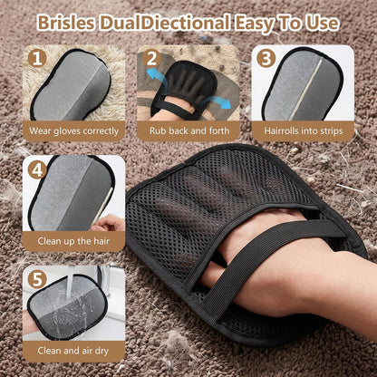 Upgraded Pet Hair Removal Gloves - Electrostatic Grooming Five-Finger Reusable Fur Remover with Snug Elastic Wrist for Dogs and Cats, Magic Brush Pet Needs for Furniture Couch Carpet Clothes Car Seats