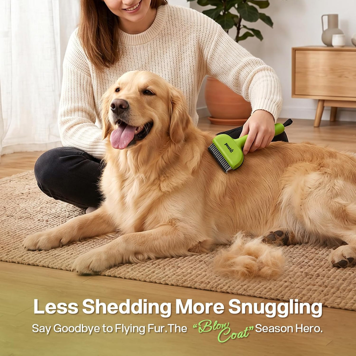 Pecute Self-Cleaning Undercoat Rake for Dogs Cats with Long/Double Coats