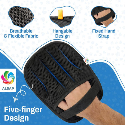 Pet Hair Removal Gloves for Dogs & Cats | Electrostatic Reusable Fur Remover Mitt for Furniture, Carpet & Clothes, Couch Car| Pet Fur Cleaning Tool with Carpet Scraper (Black - 1 Pc)