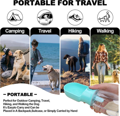Blue Large Portable Dog Water Bottle(17oz) with Food Container