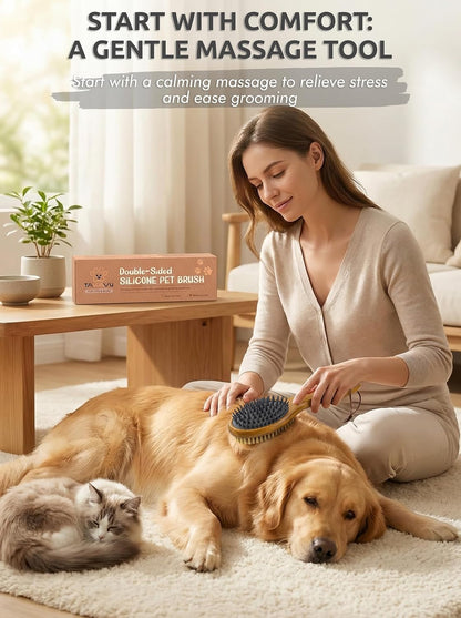 TAKAVU Short Hair Dog & Cat Deshedding Brush, Double-Sided Silicone Bristle