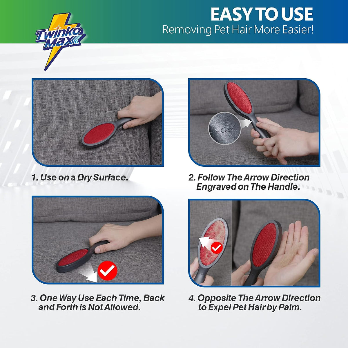 Twinko Max Lint Brush for Pet Hair, Reusable Lint Remover for Clothes