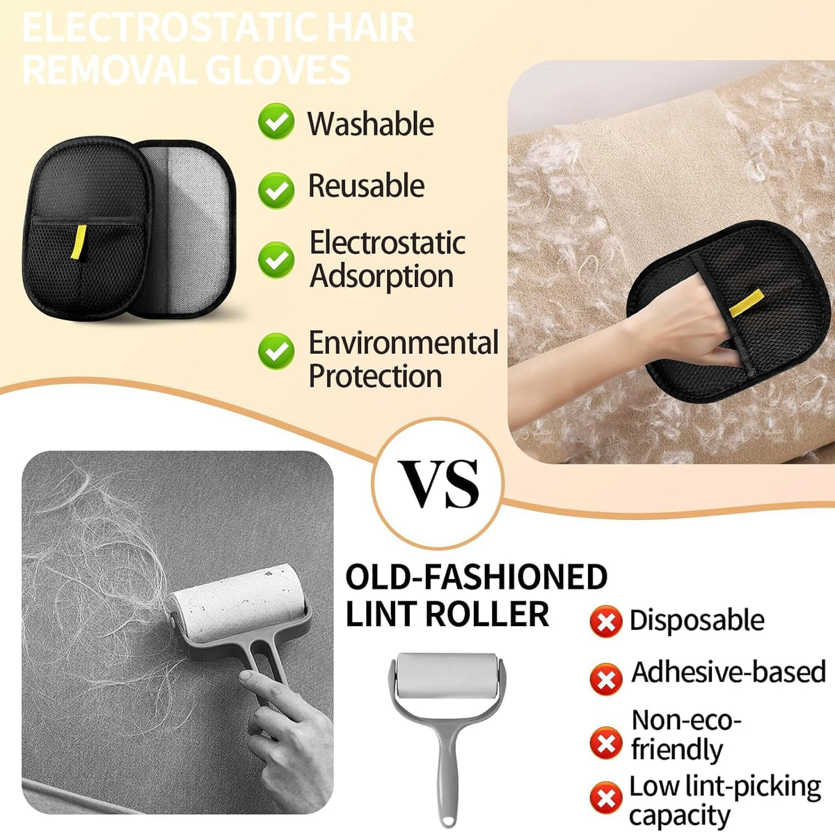 Kivori Pet Grooming Gloves, for Dogs and Cats Hair Removal Reusable Cleaning Brush Electrostatic Fur Mitts for Furniture Bedding Sofa (2PCS)